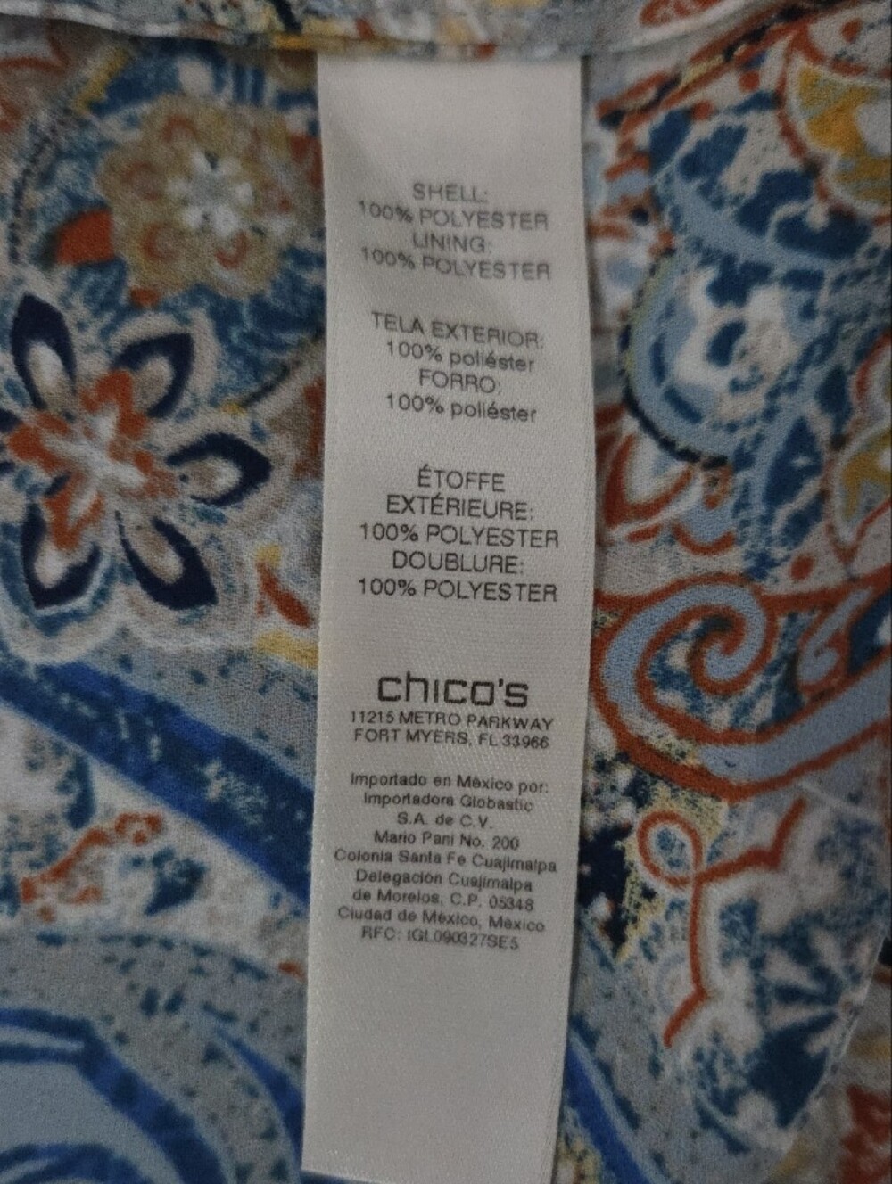 Chico's Blue, Orange & Cream Paisley Print Blouse - Picture 3 of 5